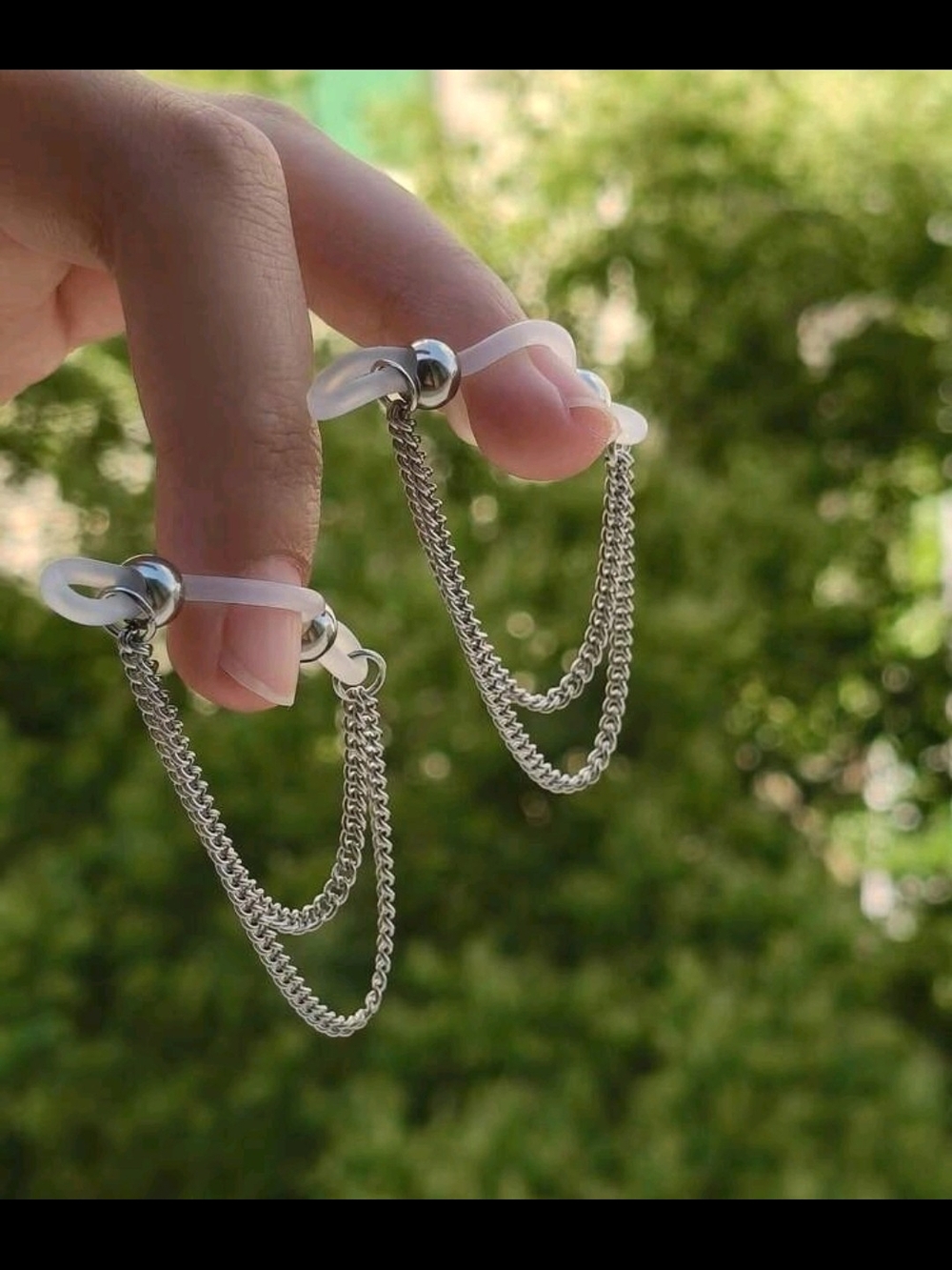 Clear Loop Silver-Tone Double Chain Nipple Rings